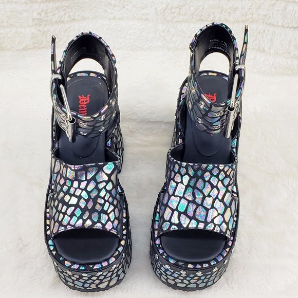 Camel 102 Black Stone Print Hologram Platform Sandals Goth Punk - Picture 8 of 10